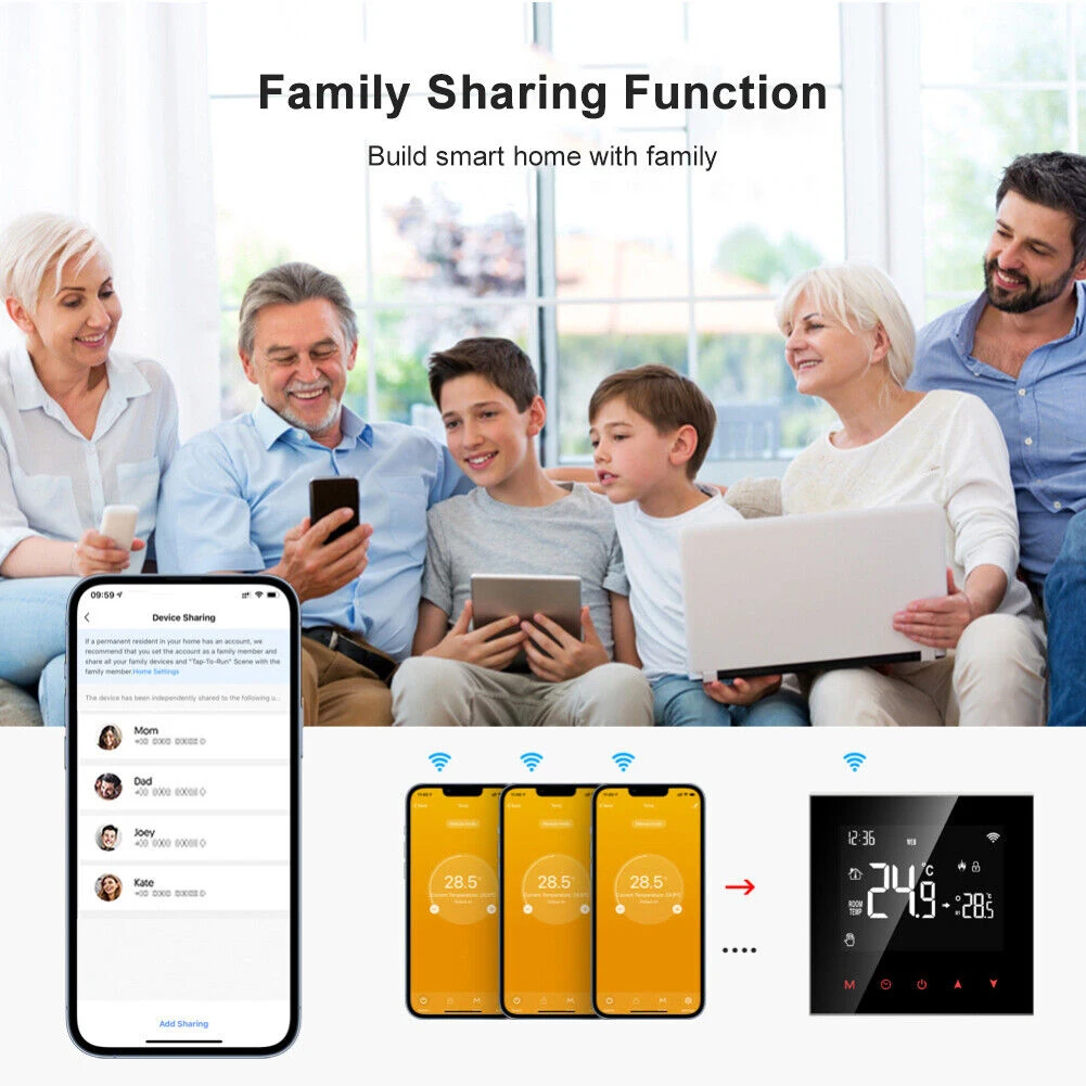 

WiFi Smart Thermostat with Voice Control LCD Touch Screen APP Control Manual/Auto Mode Weekly Programmable