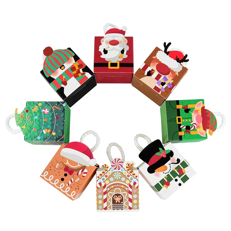 10Pcs Christmas Gift Box Xmas Tree Santa Claus Snowman Paper Candy Cookie Packing Box Bags Children Favors Navidad New Year 2025