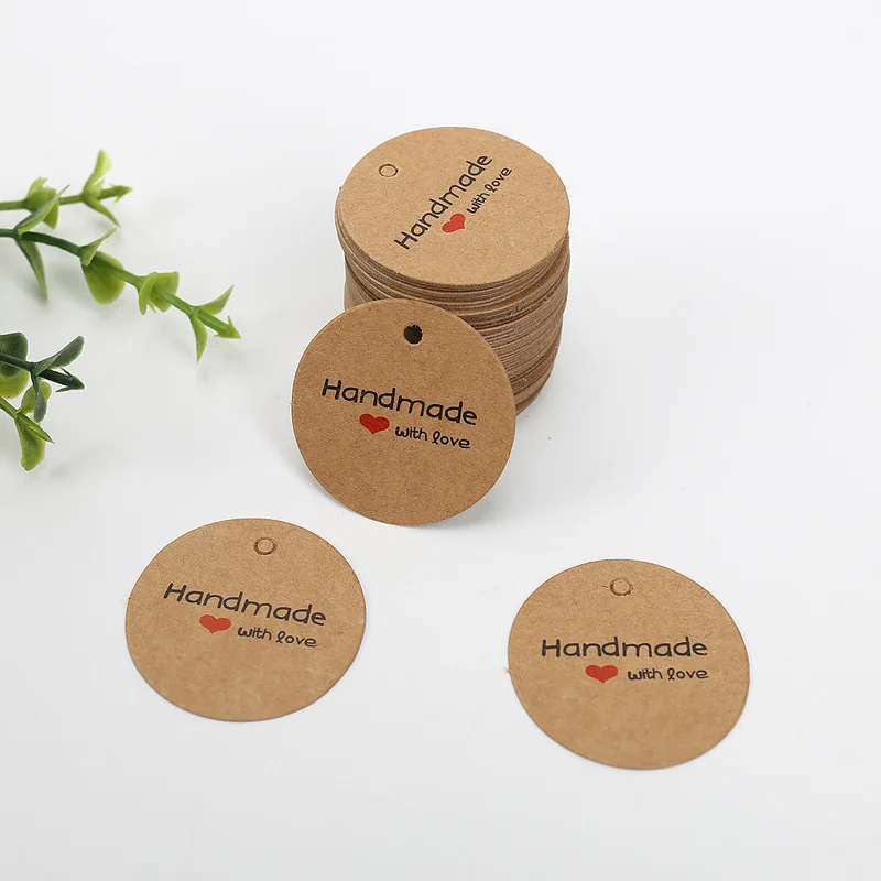 Kraft Paper Round Thank You Tags 50pcs 3.5x3.5cm Wedding Birthday Holiday Gift Packaging
