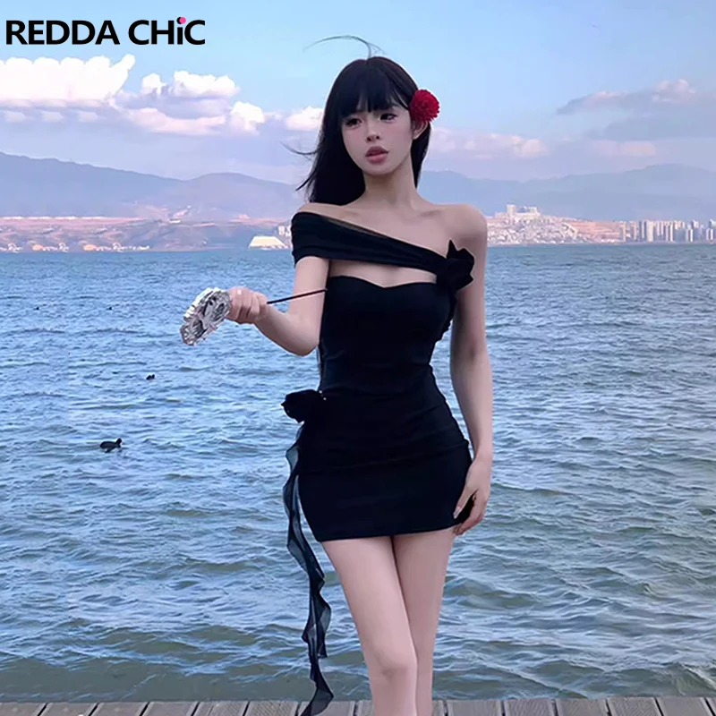 

Многослойное облегающее платье с рюшами REDDACHiC, женское однотонное облегающее пикантное платье-корсет с розой, цельнокроеная летняя одежда