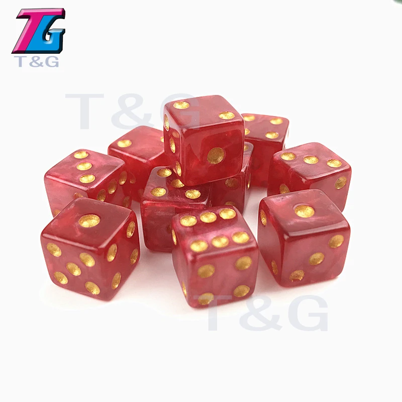 Marble Effect Dice with Golden Dots, Game Accessories, Game Toy, Gift, High Quality, D6, 10Pcs, 12mm