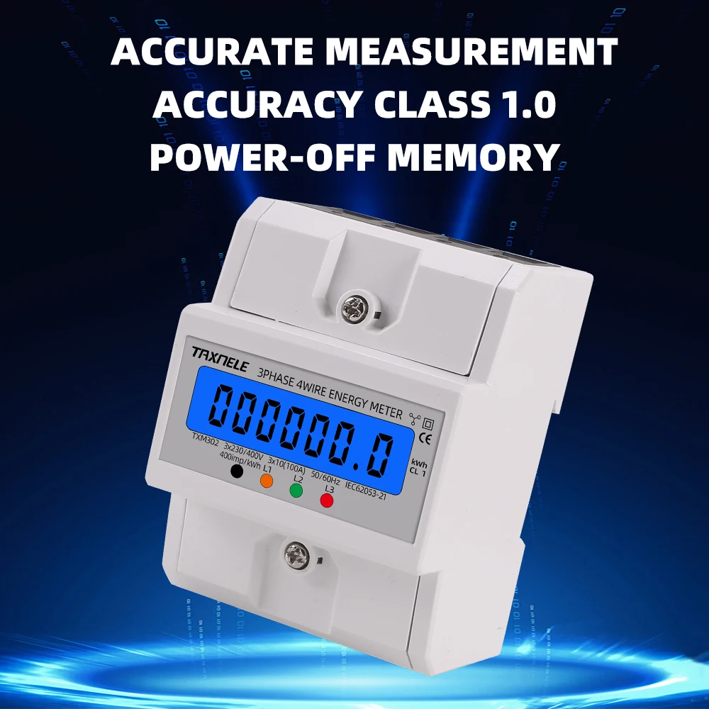 TAXNELE Din Rail 380V 3fázový elektroměr 100A AC 50Hz 60Hz LCD - Image 2