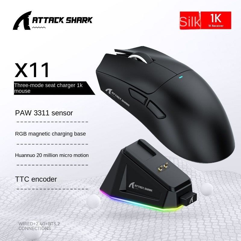 Attack Shark X11 PAW3311 Bluetooth Mouse, Triple Mode Connectivity, Touch Magnetic Charging Dock, Ultra-Light Gaming Mouse
