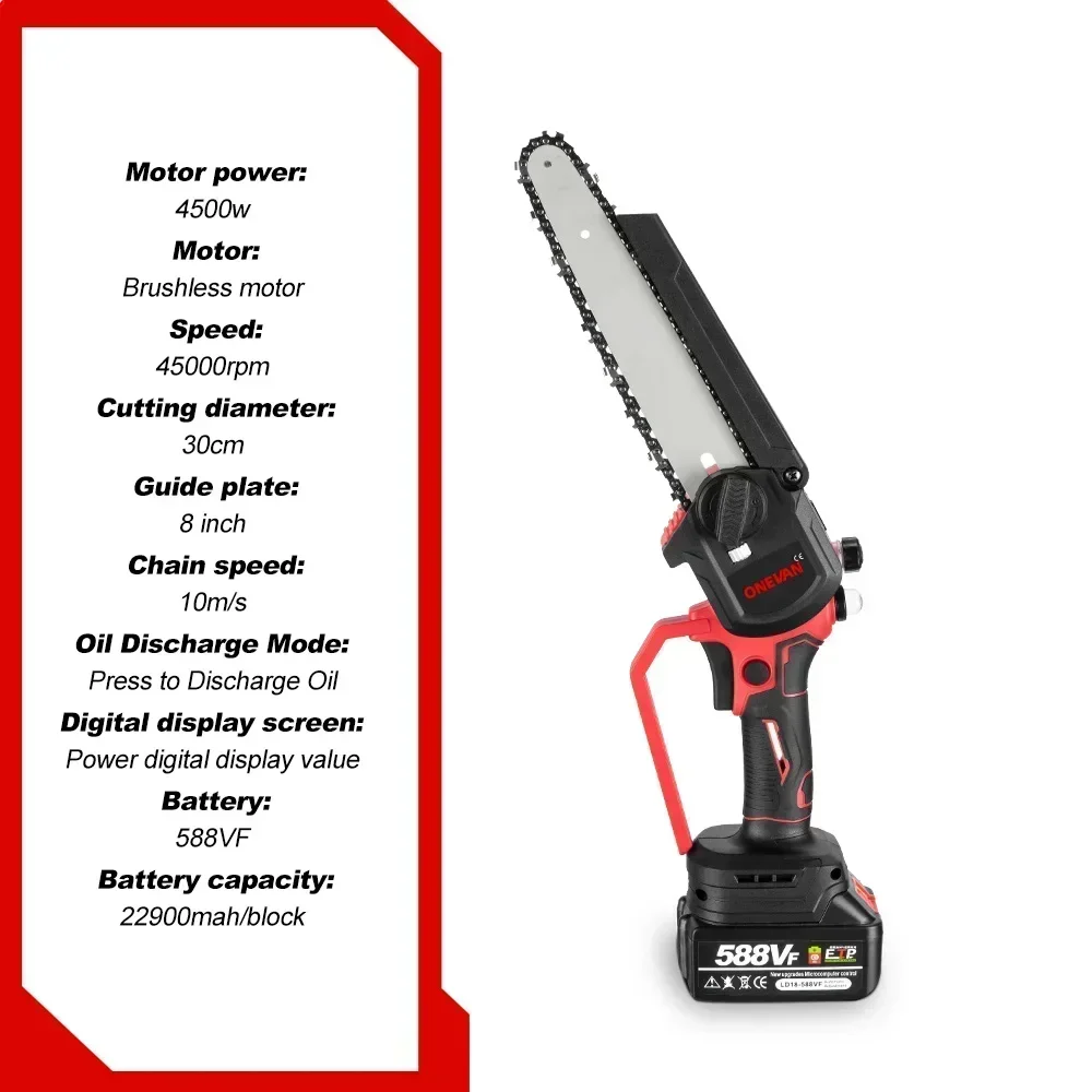 8 Inch Brushless Chain Saw Cordless Pruning Electric Saw Battery Saw Garden Woodworking Power Tool For Makita 18V Battery 2