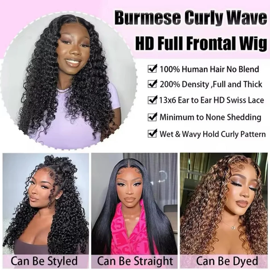 30 40 Inch Burmese Curly Wigs Human Hair 13X6 Hd Lace Frontal Wig For Women Water Wave Lace Front Wig 250 Density Brazilian Hair