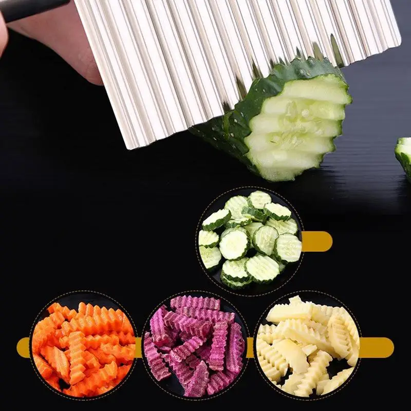 Stainless Steel Potato Chip Slicer Wavy Slicer Knife Corrugated Fruit Vegetable Cutting Knife Household Kitchen Cooking Tools