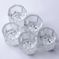 Compact Octagonal Acrylic Nail Brush Cleaning Cup for Powder and Liquid Mixing (5pcs)