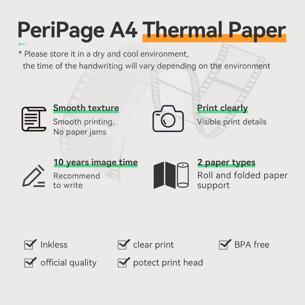 PeriPage 100 페이지 접이형 A4 열전사 프린터 용지, 오래 지속됨, A40 프린터용, 8.5x11 인치, PocketJet HPRT MT800/MT800Q