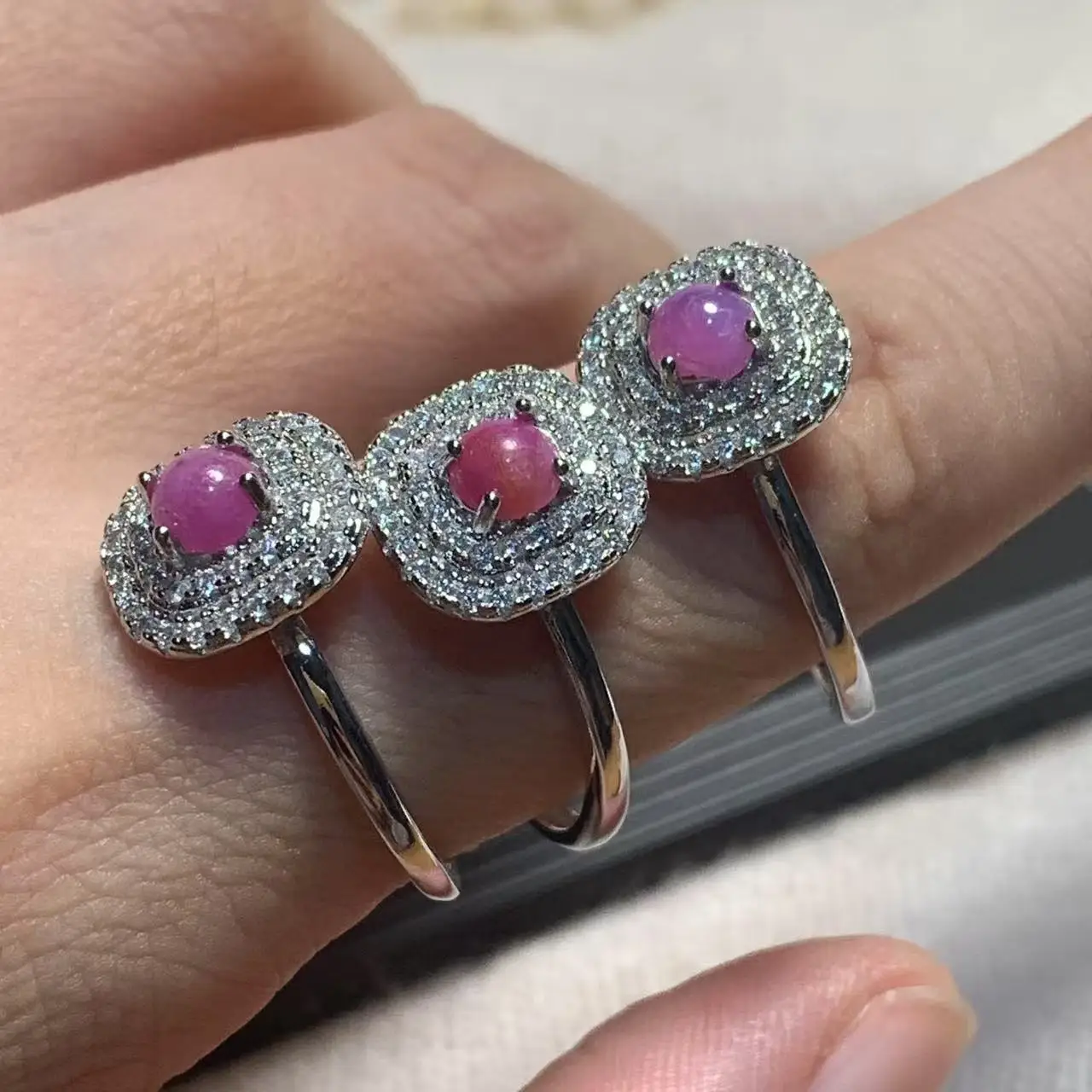 4*4 MM Natural Ruby Ring Adjustable Female Classic Ring Jewelry for Women Gift Wholesale High Quality Wedding Fine