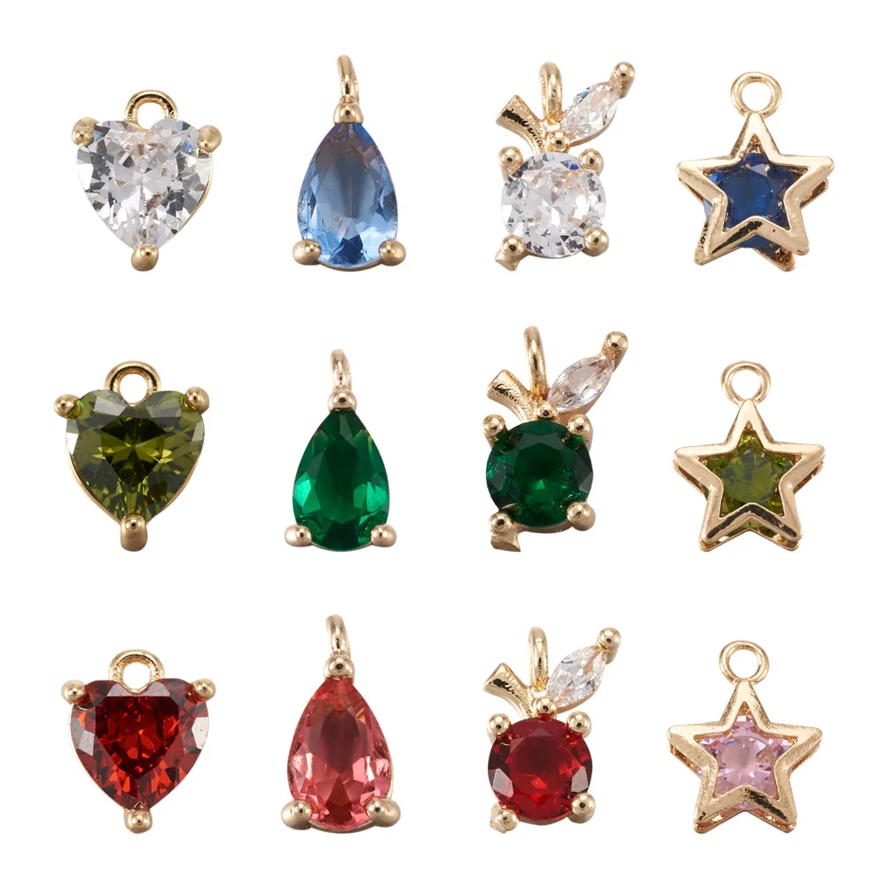 

24Pcs Star Heart Teardrop Micro Cubic Zirconia Charms Crystal Rhinestone Pendants for Earring Bracelet Necklace Jewelry Making