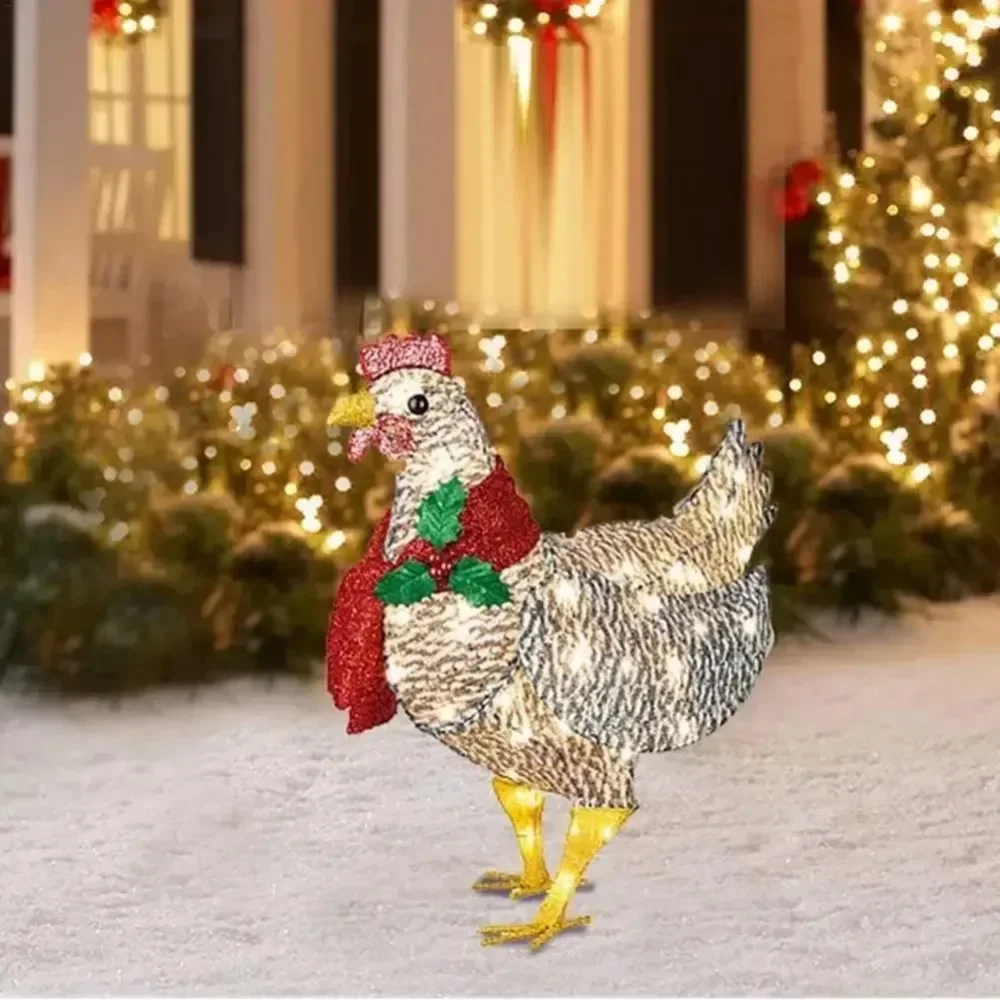 Courtyard Christmas Led Night Lights Outside Garden Decoration Ornaments Chicken Hen Glowing Pastoral Chickens Lamps garden art decor animal sculpture decorations solar garden lamp