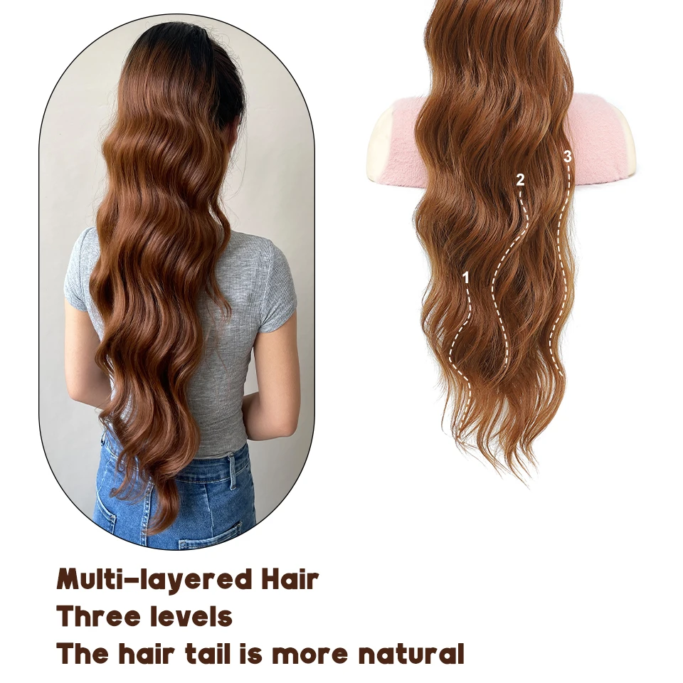 Long Wavy Drawstring Ponytail Synthetic Ponytails For Women Black Blonde Red Ponytail Clip in Hair Extensions For Daily Cosplay synthetic hair extensions,curly ponytail hairpiece