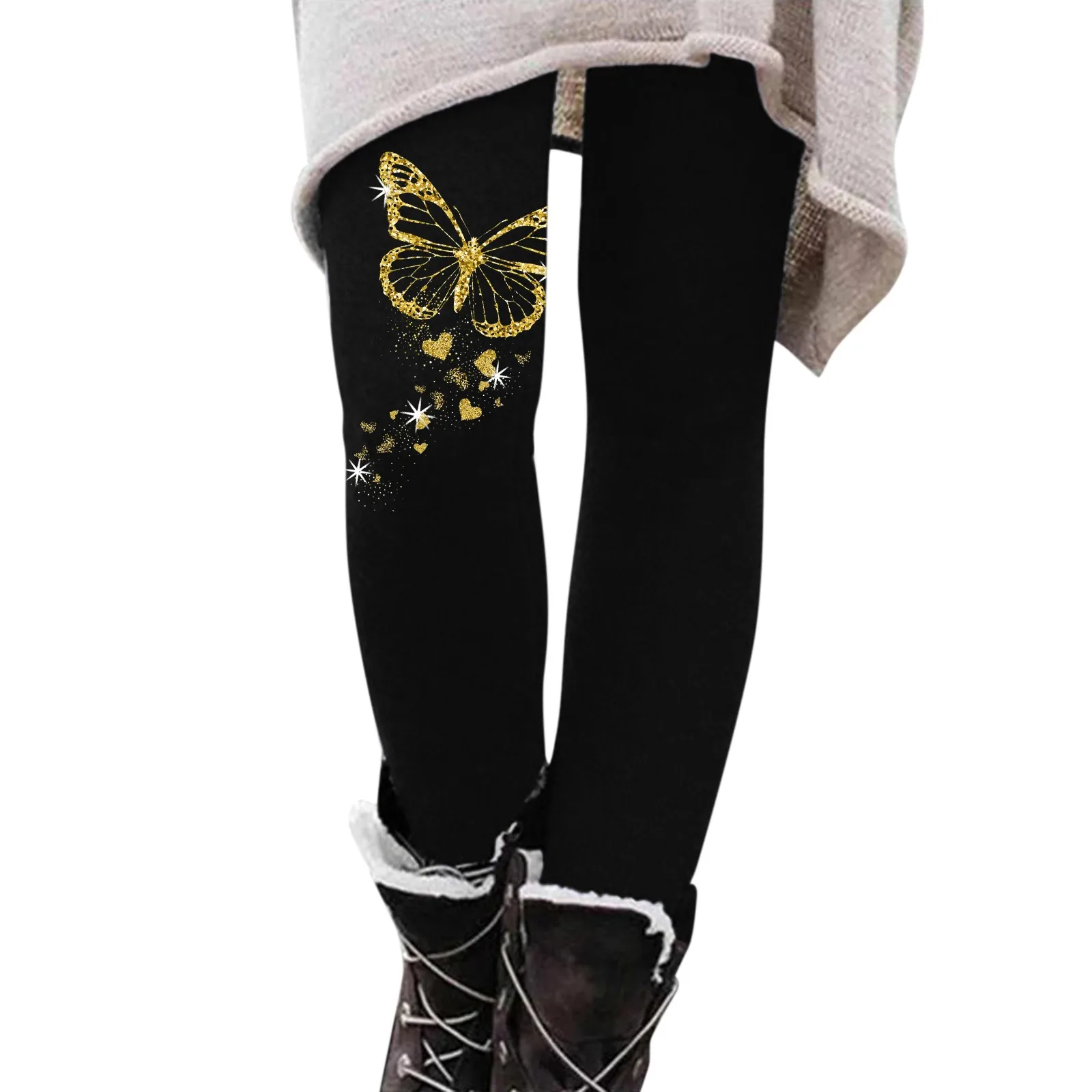 Womens Winter Casual Leggings Elastic Waist Thermal Capris Workout Trousers Thermal Prints Pants