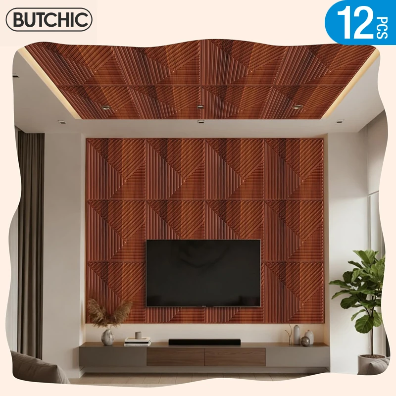 แผ่นผนัง 3 มิติ 12 ชิ้น ขนาด 30x30 ซม. สำหรับตกแต่งผนังภายในห้องนั่งเล่น ห้องนอน โรงแรม สำนักงาน ลายกระเบื้อง 3 มิติ สติ๊กเกอร์ติดผนัง 1