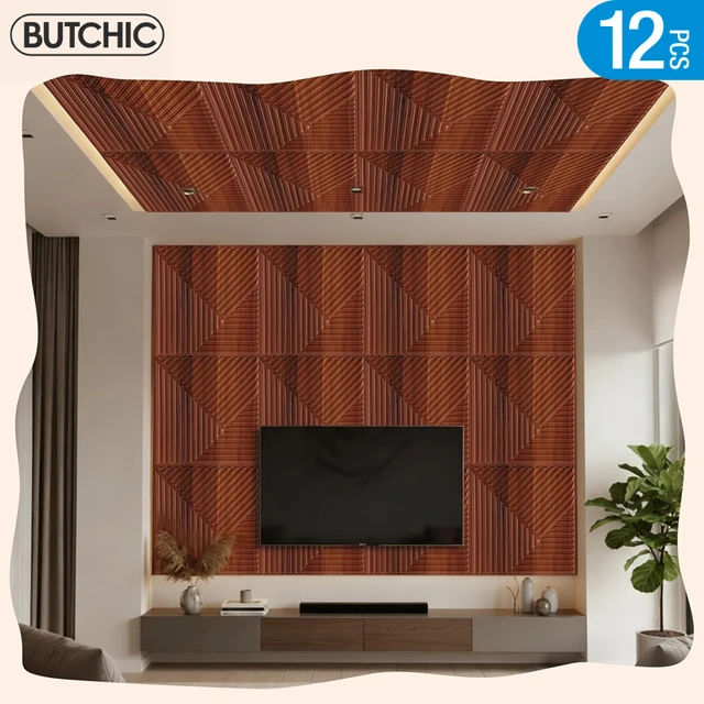 แผ่นผนัง 3 มิติ 12 ชิ้น ขนาด 30x30 ซม. สำหรับตกแต่งผนังภายในห้องนั่งเล่น ห้องนอน โรงแรม สำนักงาน ลายกระเบื้อง 3 มิติ สติ๊กเกอร์ติดผนัง 1
