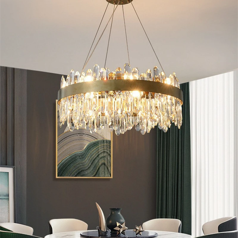 

Luxury Crystal Ceiling Chandelier Circle Designer Pendant Light Dining Table Kitchen Hanging Lustre Indoor Suspension Luminaire