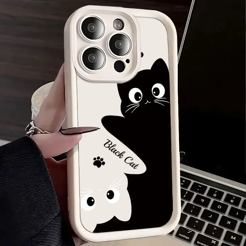 Shockproof Soft Silicone Phone Case with Cute Cartoon Cat Design