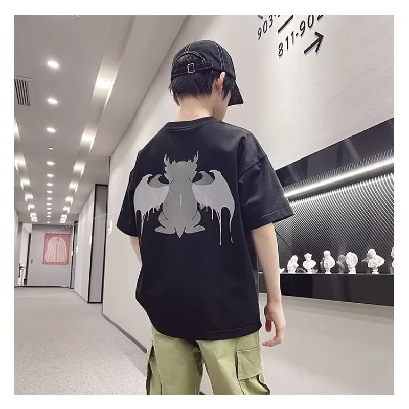 

2024 Summer Kids Clothes Streetwear American Style Cartoon T Shirt Short Sleeve Tops Tees Boys Clothes 100%Cotton O-Neck Tees