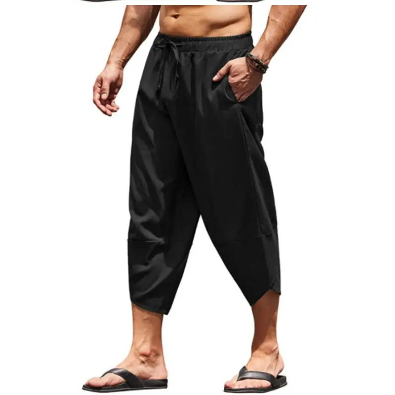 Plus Size Heren Linnen Shorts - Running Katoen 3/4 Broek Trekkoord
