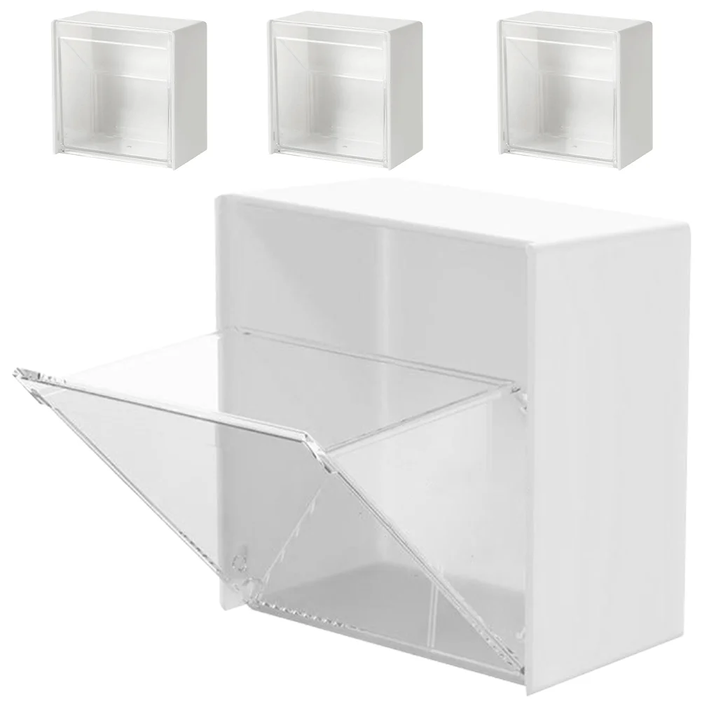 4 Pcs Wall Storage Box Bins Clear Multi Foldable Makeup Organizers and Mounted Clamshell Boxes Bathroom 4