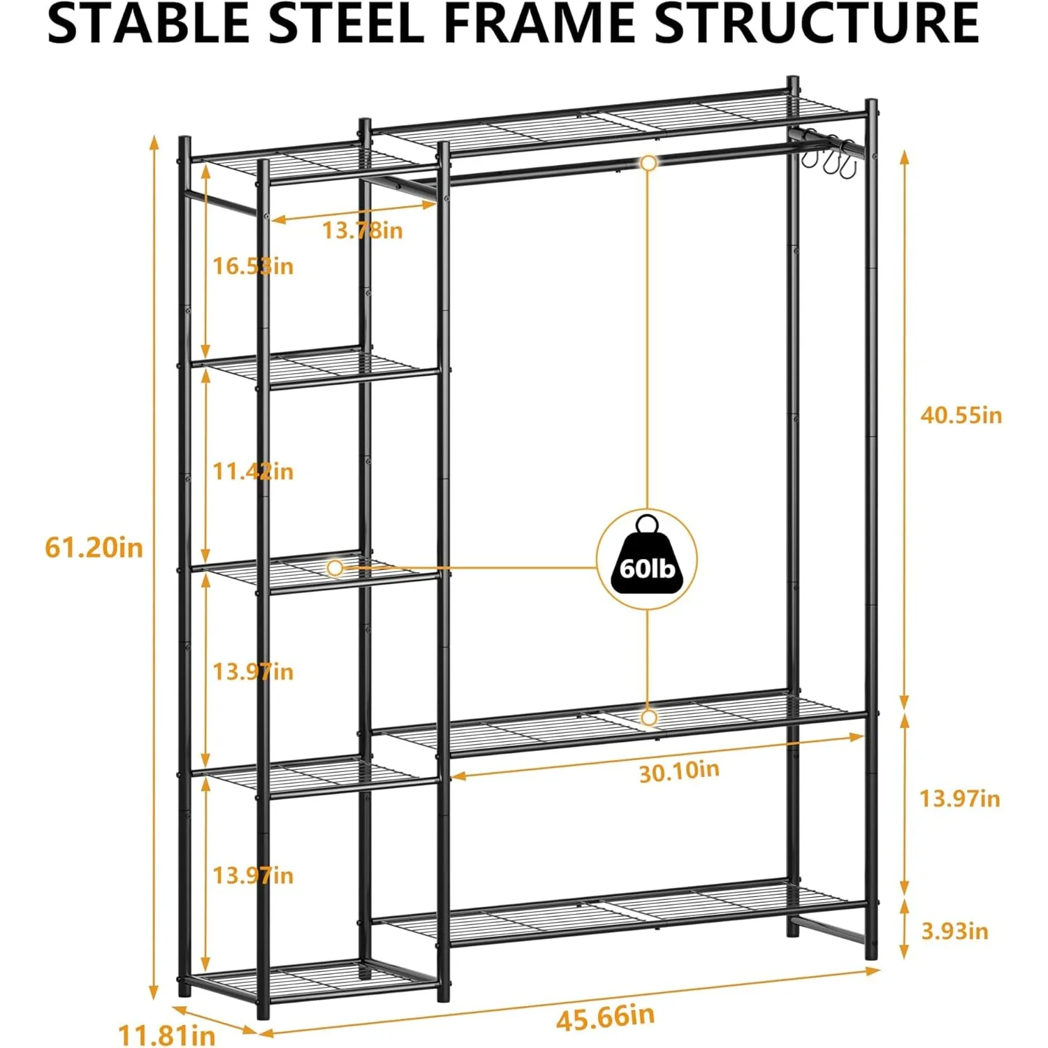 Freestanding Closet Organizers and Storage System with Hanging Rods,Steel Clothing Rack Suitable for Cloakrooms,Bedrooms 3
