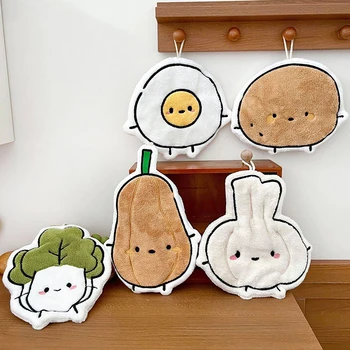 Cartoon Hand Towel Hanging Kitchen Hand Cloth Coral Fleece Bathroom Children Towel Super Absorbent Handkerchief Rag Quick Dry 1