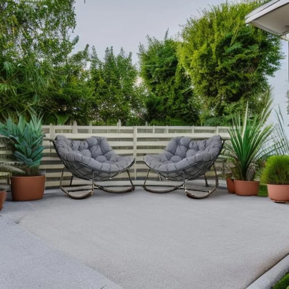 Royal Rocking Chairs, Coated Outdoor Rocking Recliner Chair Set of  with Cushion for Front Porch Garden Patio Backyard 4