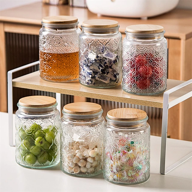 Glass Food Storage Containers Wood Lids  Wood Lid Glass Canister Kitchen  Storage - Bottles,jars & Boxes - Aliexpress