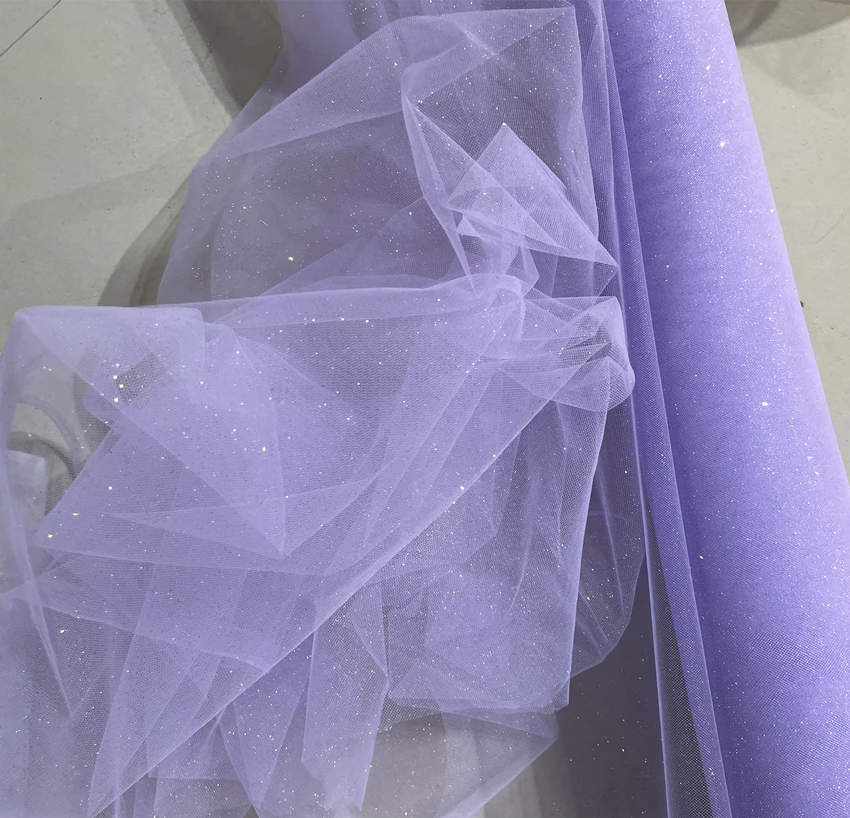 Purple Champagne Fine Glitter Crystal Mesh Tulle Wedding Dress Fabric