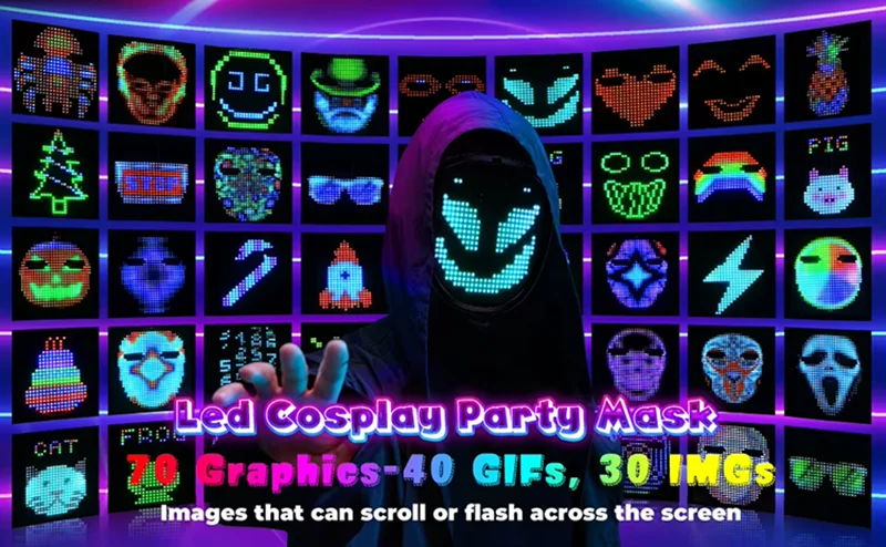 LED Mask with Kids, Light up Mask with Gesture Sensing Face Transforming, Rechar