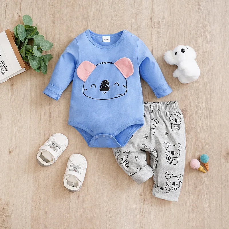 Grey Koala 3-Piece Baby Wool Suit – Hoodie, Romper & Pants | Premium Quality