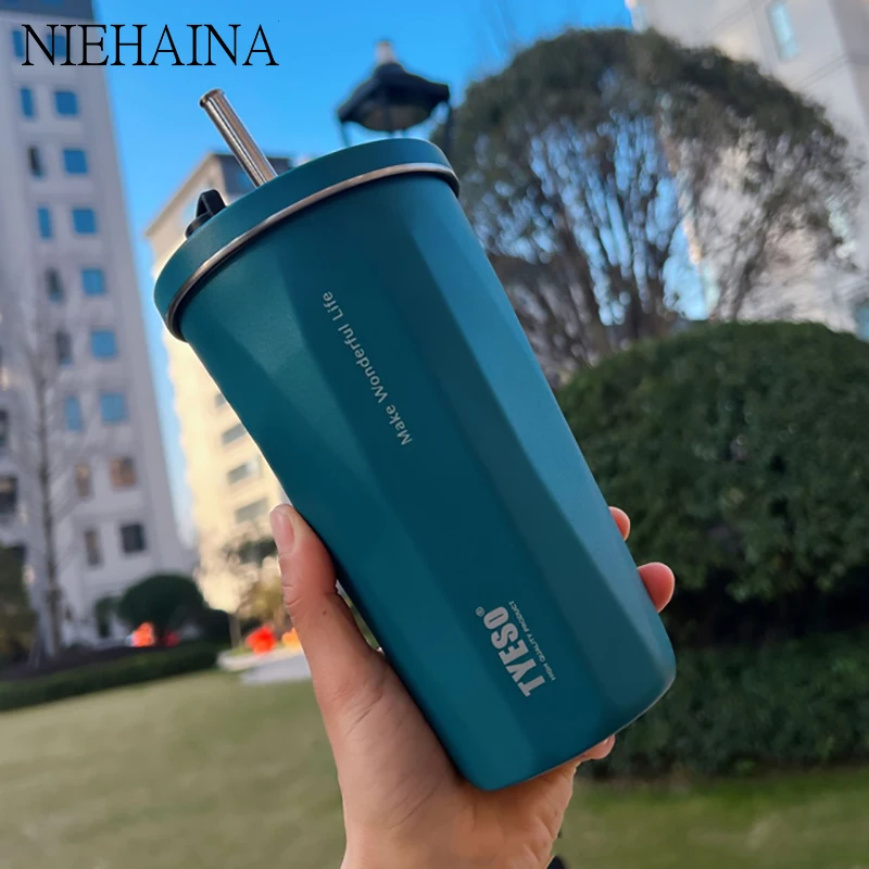 Thermos Water Bottle Tyeso Water Cup Vacuum Stainless Steel Coffee Cup  Vehicle-Mounted Straw Cup Water Bottle Keeps Cold And Hea - AliExpress