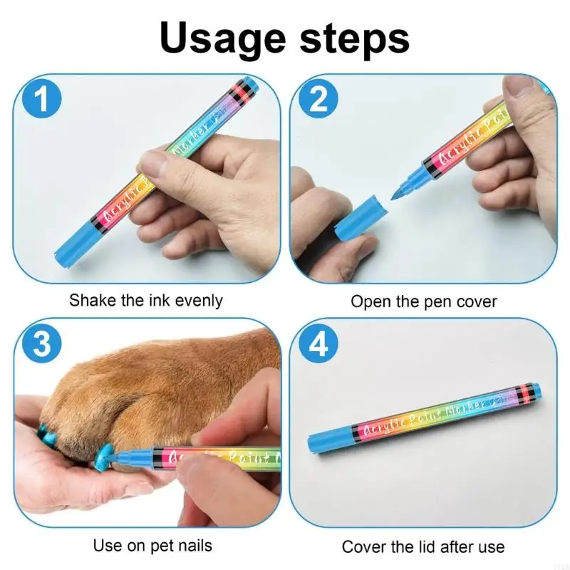 Pet Colouring Pens 12Color Safe and Smellless Soft Brush Cats Art Polish Pen Cats Dog Grooming Kits Easy to Use
