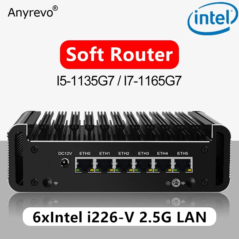 

11 поколения Intel мягкий маршрутизатор i5 1135G7 6x i226-V 2,5G LAN двойной медный безвентиляторный мини-ПК ESXi pfSense брандмауэр компьютер