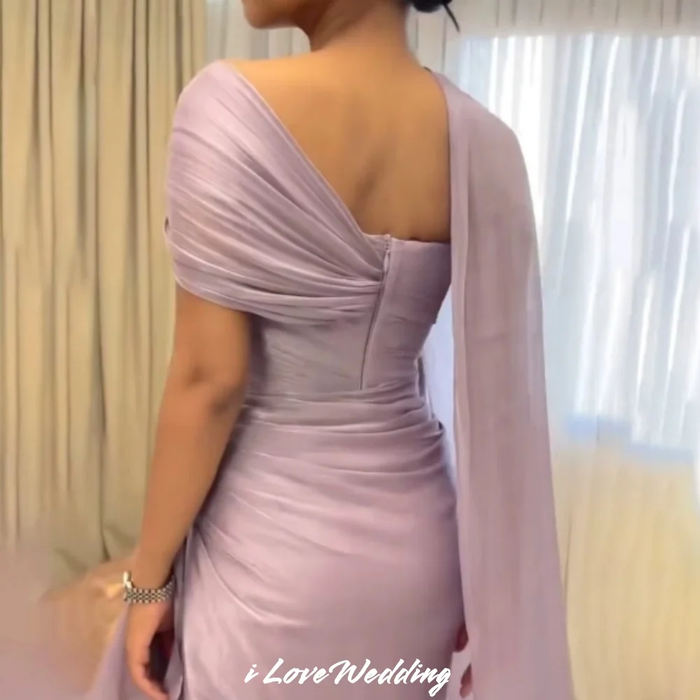 Purple One Shoulder Prom Dress Satin Pleated Mermaid Open Back Zipper Wedding Party Dress Slim Minimalist Customized - Image 4