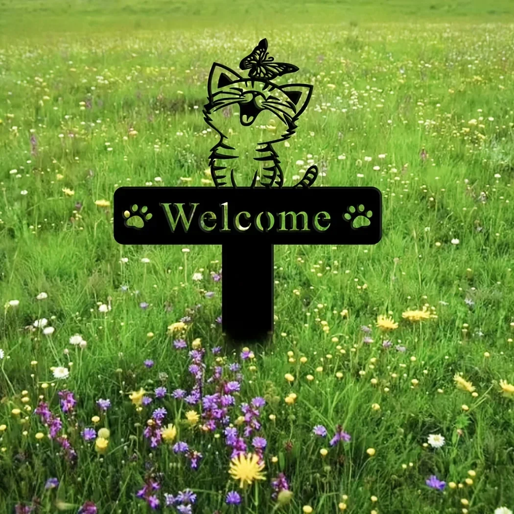 Description Picture 6 of itemCat Garden Stake, Metal Cat With Butterfly Memorial Stake Cat Name Yard Stake,Metal Sign Christmas Yard Stake,Cat Garden Sign
