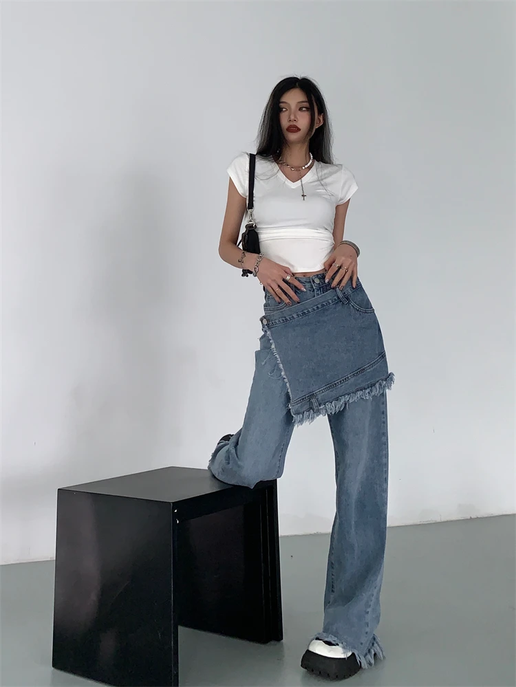 REDDACHiC Wrap Around Raw Edge Y2k Baggy Jeans Women Frayed