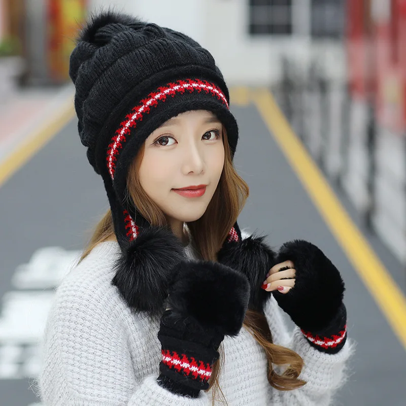 

New Woman Keep Warm Thick Hiking Hats Outdoor Sport Snow Caps Knitted Winter Windproof Ski Cap Female Hat