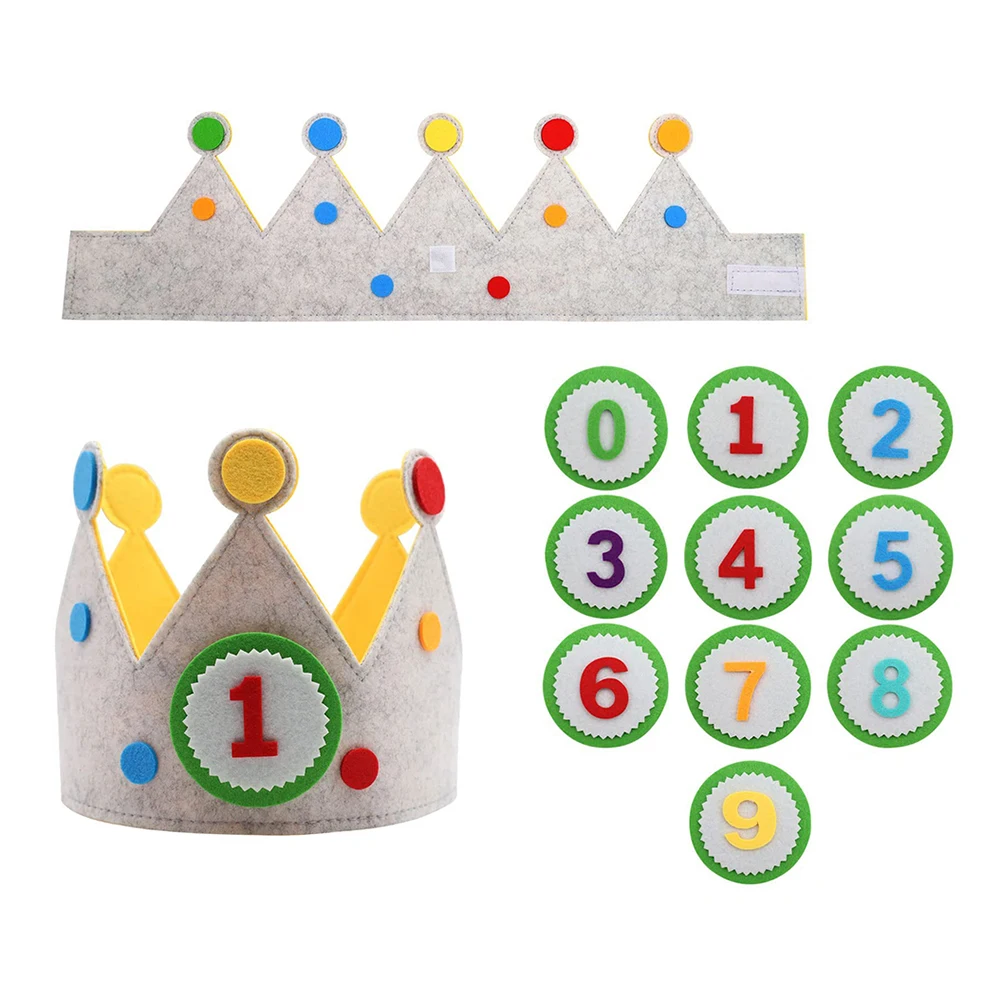 Birthday Crown Felt Durable Creative Interchangeable Numbers Adjustable Size for Girls Boys Birthday Party Decor