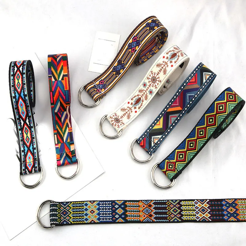 

Fashion Harajuku Printed Canvas Belts For Women Metal D Ring Buckle Waist Strap Jeans Dress Trouser Female Decoration Waistband