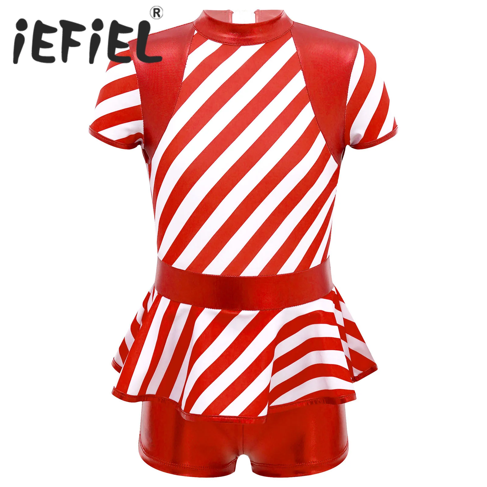 

Girls Christmas Cosplay Costume Jumpsuit Kids Xmas Dress Up Party Dress Children Fancy Carnival Cutout Ruffle Striped Leotard