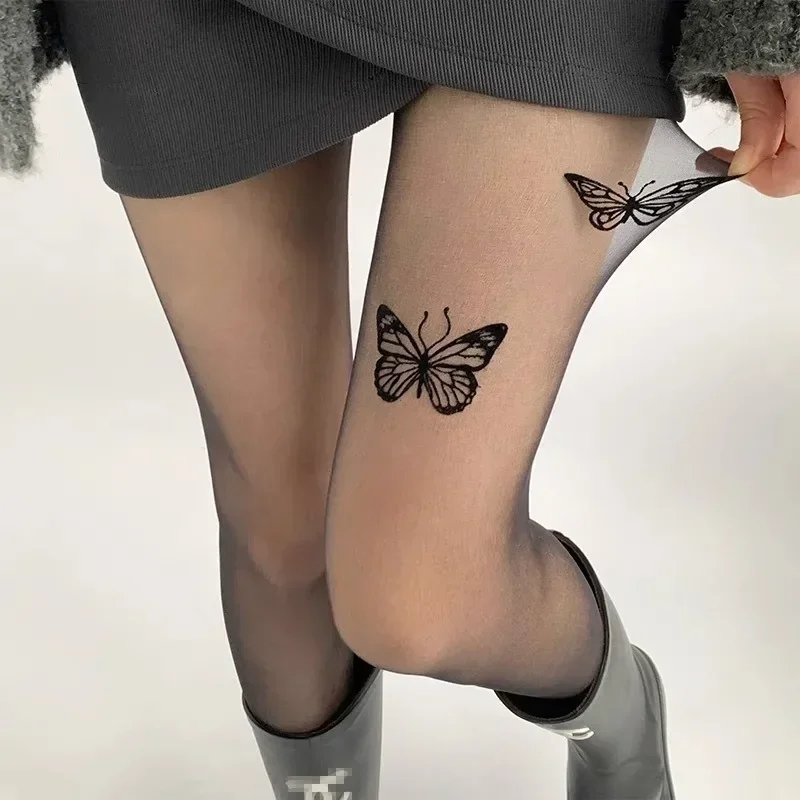 

New Sexy Women Tights Pantyhose Butterfly Print Thigh High Stocking Pantyhose Lingerie Hosiery Thin Nylon Tights Body Stockings