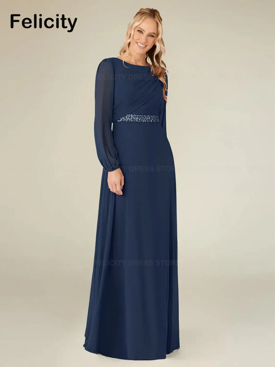 

Simple Mother of the Bride Dresses 2023 A-Line O-neck Chiffon Floor-Length Pleated Wedding Party Dresses Robes Invitée Mariage
