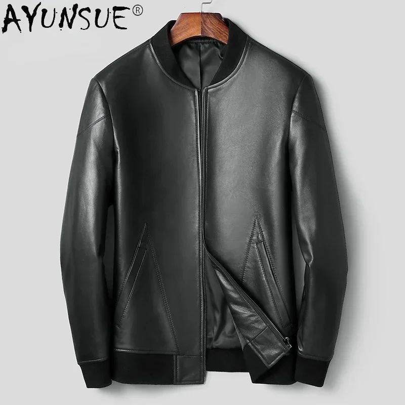 

AYUNSUE Real Sheep Shearling Leather Jacket Men Clothes Black 's Short Coats Four Srasons Thicken Outwear Zm447