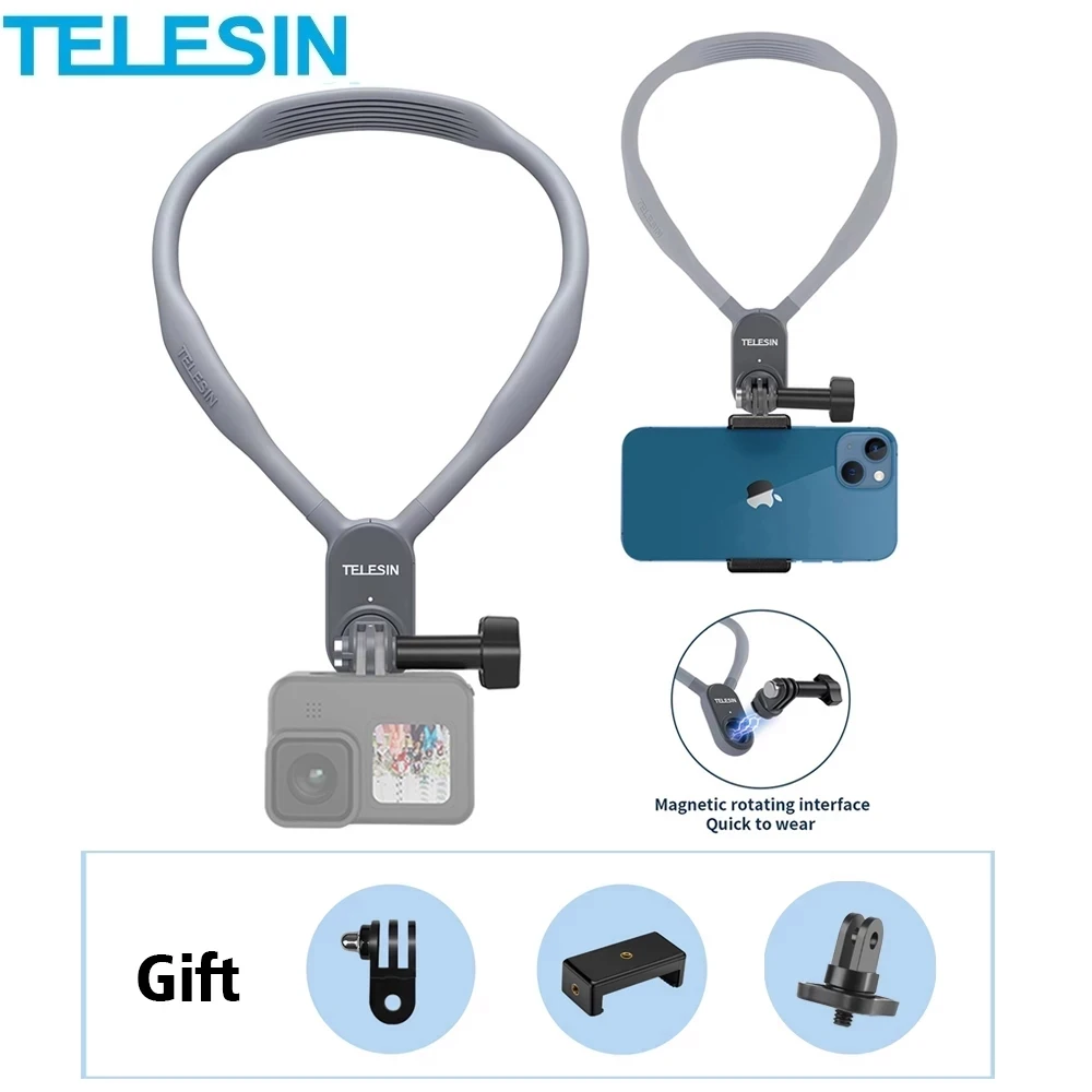 

TELESIN Magnetic Neck Hold Mount Quick Release for GoPro Hero 12 11 10 9 Insta360 DJI Osmo Action 3 4 SJCAM iPhone 14 15 Pro Max