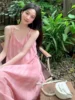 Beach Vaion Sle Pink adient Strap Dr Women's Summer Beautiful Loose A-Line Long Dr Korean Sle Low Waist