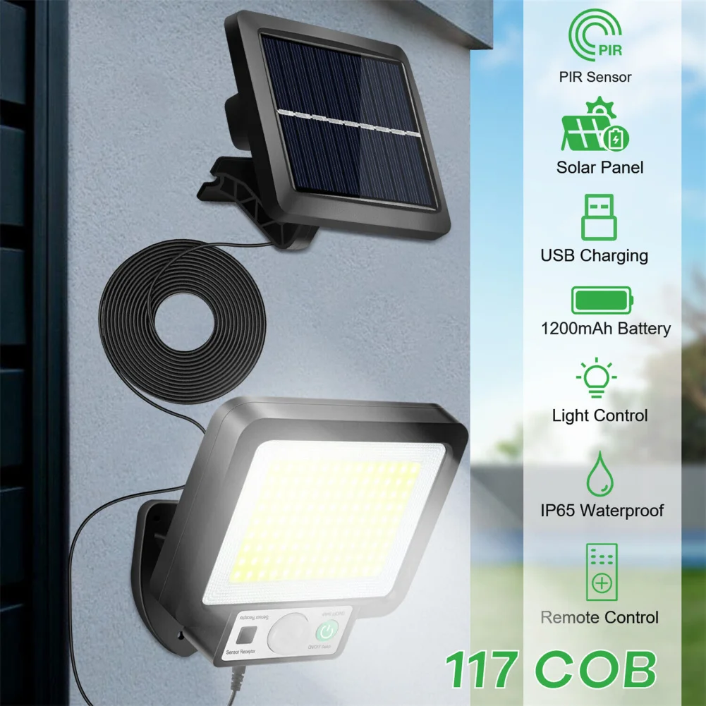 Solar Wall Lamp 280000lm Solar Street Light 3 Modes 1200 Mah Rechargeable Battery Waterproof Super Bright Outdoor Wall Lamp
