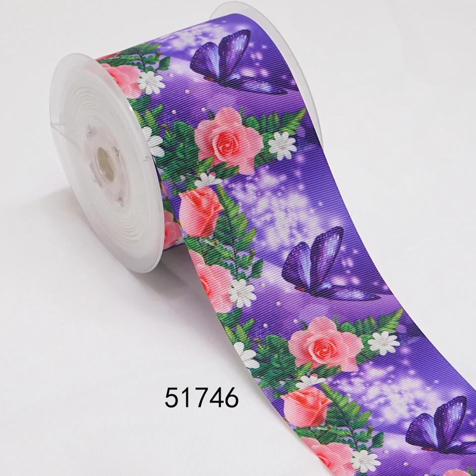 Diyのための花蝶プリントグログランリボンクラフト用品縫製