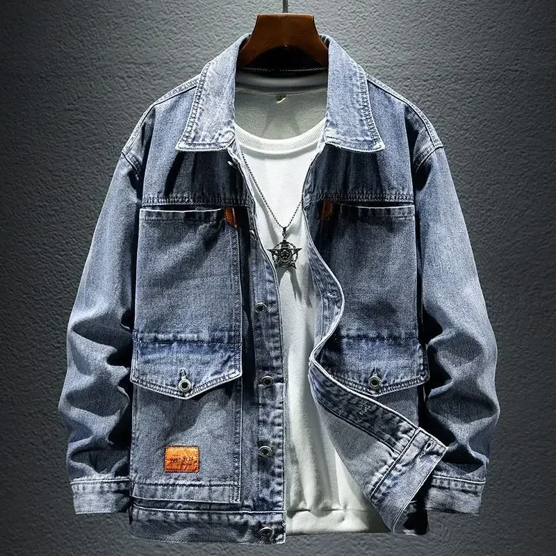 Chaqueta vaquera de otoño para hombre, color gris, con botones, de tela japonesa, original, de bajo coste, para exteriores, a la moda