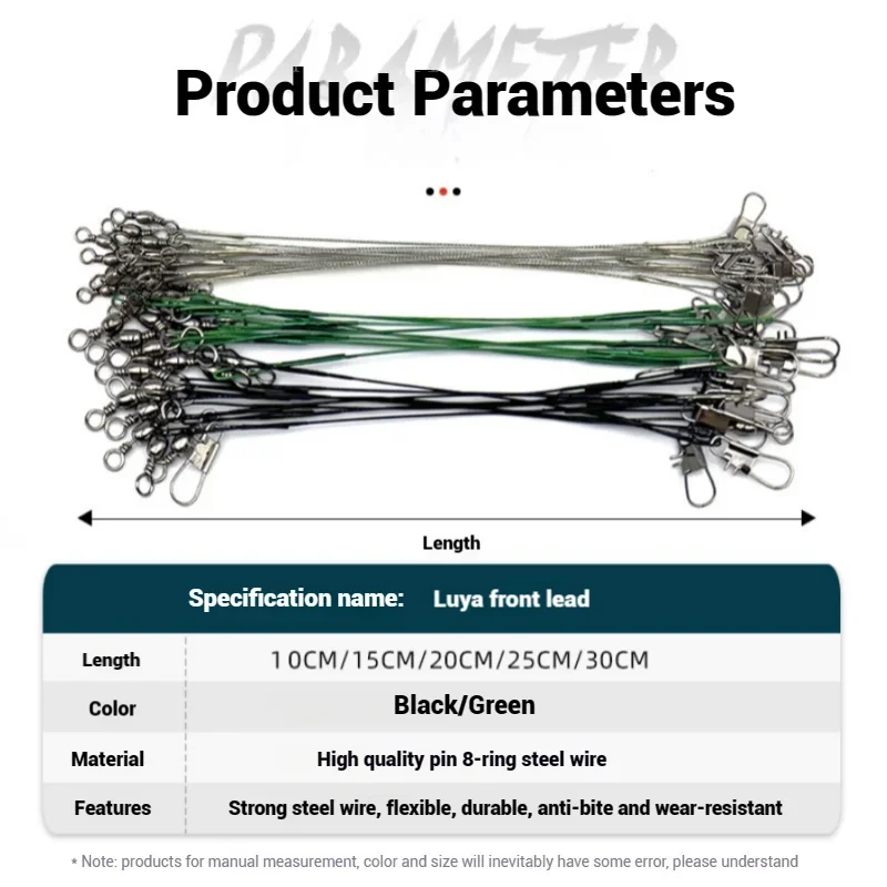30CM Anti Bite Steel Fishing Line Steel Wire Leader with Swivel Snaps Lead Core Leash Fishing Wire Accessory